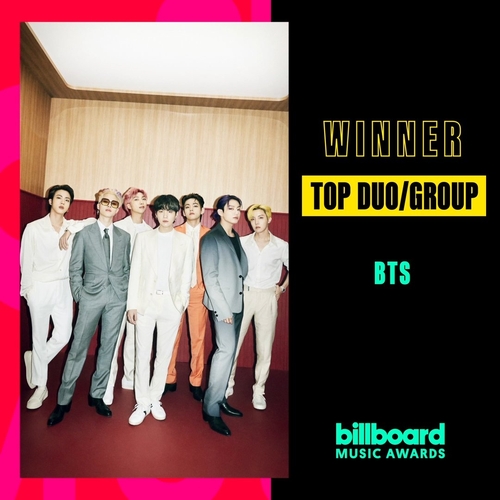 La foto, proporcionada por los medios sociales de los Premios de Música de Billboard, muestra a BTS, ganador en la categoría de mejor dúo o grupo. (Prohibida su reventa y archivo)