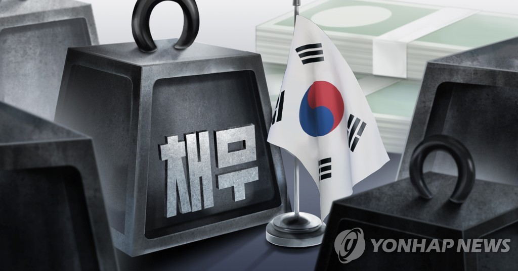 This computerized image depicts South Korea's growing national debt. (Yonhap)
