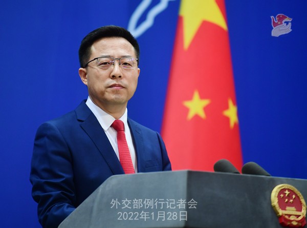 La foto de archivo, tomada el 28 de enero de 2022, muestra a Zhao Lijian, portavoz del Ministerio de Asuntos Exteriores de China. (Prohibida su reventa y archivo)