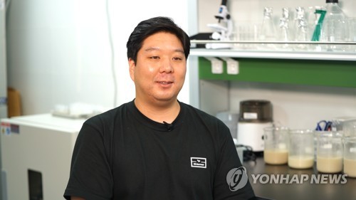 Alexander Min, CEO of food upcycling startup RE:harvest Co., holds an interview with Yonhap News Agency on Aug. 31, 2022, at his office in southern Seoul. (Yonhap)