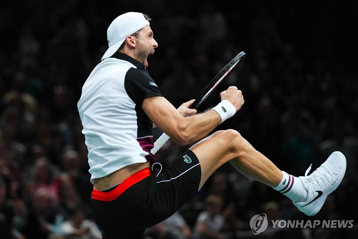 승리 후 기뻐하는 디미트로프