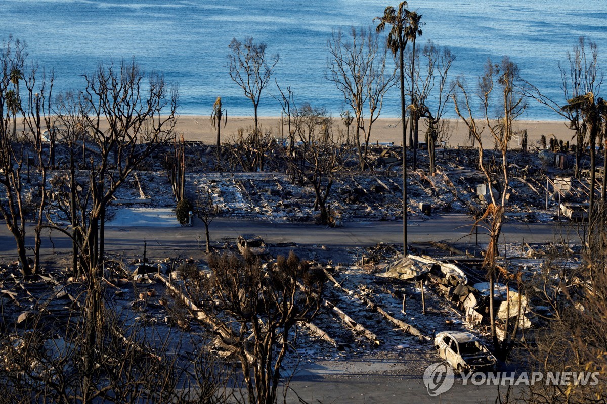 LA 퍼시픽 팰리세이즈 해변에 산불이 휩쓸고 간 모습