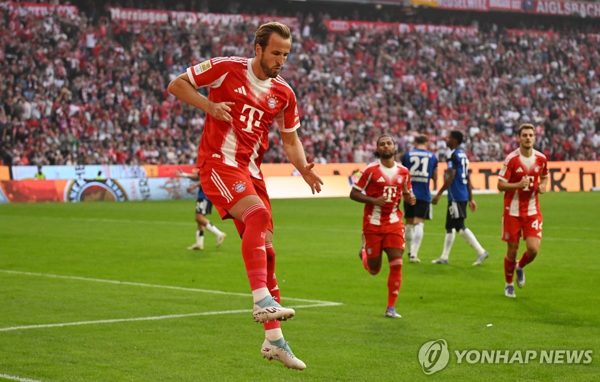 골세리머니를 펼치는 뮌헨의 해리 케인