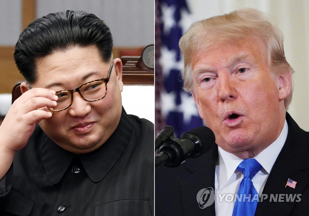 도널드 트럼프 미국 대통령(오른쪽)과 김정은 북한 국무위원장의 합성 사진. [AFP=연합뉴스]