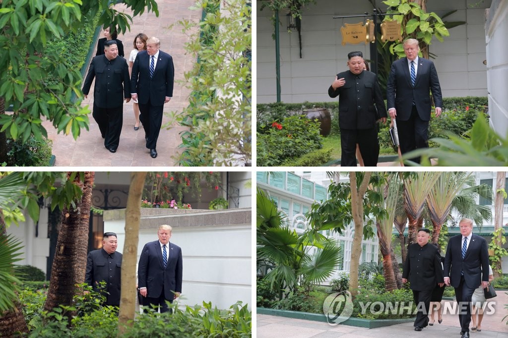메트로폴 호텔에서 산책하는 김정은·트럼프