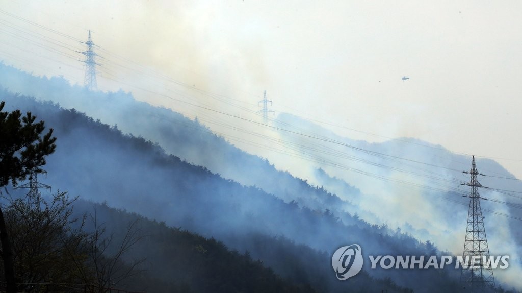 아직 연기 자욱한 옥계면 인근 야산