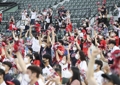Fans attend a Korea Baseball Organization regular season game between the home team Lotte Giants and the NC Dinos at Sajik Stadium in Busan, 450 kilometers southeast of Seoul, on July 28, 2020. (Yonhap)