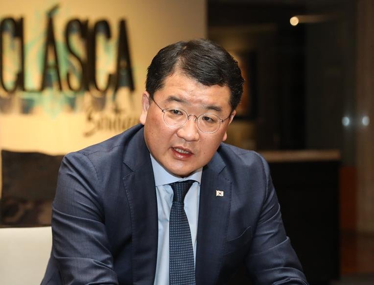 First Vice Foreign Minister Choi Jong-kun speaks during an interview with Yonhap News Agency in Mexico City, Mexico, on April 25, 2021, in this photo provided by Seoul's foreign ministry. (PHOTO NOT FOR SALE) (Yonhap)