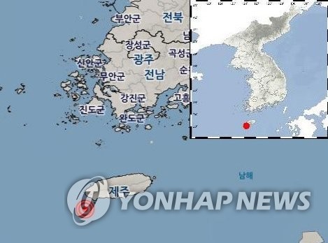 This image, provided by the Korea Meteorological Administration, shows the epicenter of an earthquake that struck off Jeju Island on Dec. 14, 2021. (PHOTO NOT FOR SALE) (Yonhap)
