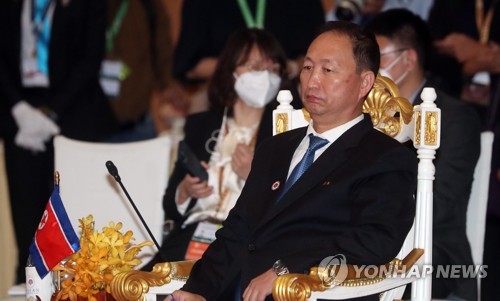An Kwang-il, North Korea's Indonesia ambassador and point man on ASEAN, attends the ASEAN Regional Forum held in Phnom Penh, Cambodia, on Aug. 5, 2022. (Yonhap)