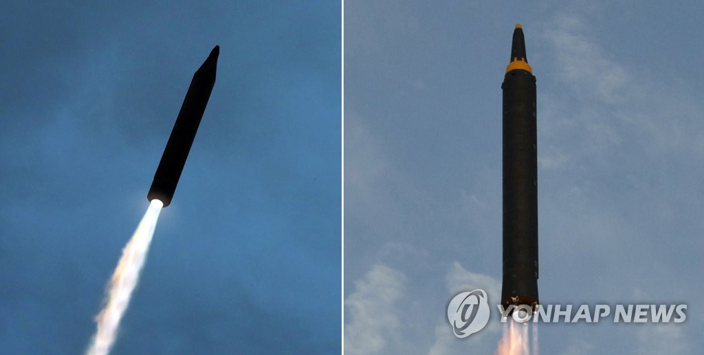 North Korea fires ballistic missiles in these file photos released by its state media. (For Use Only in the Republic of Korea. No Redistribution) (Yonhap)