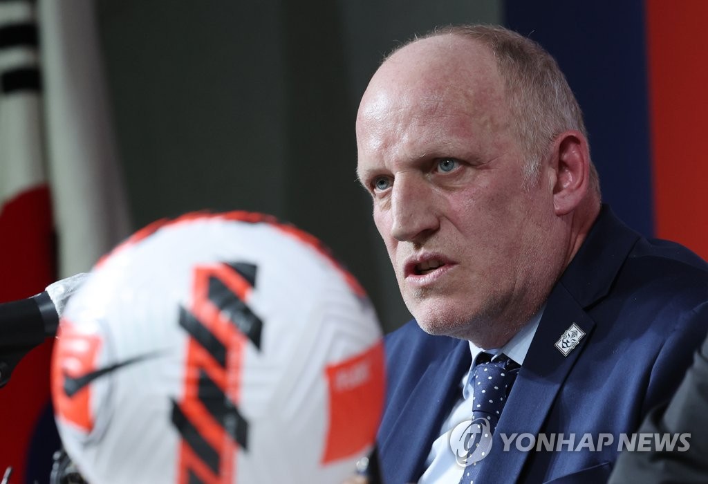Michael Muller, new head of the National Team Committee for the Korea Football Association (KFA), speaks at his introductory press conference at the KFA House in Seoul on Jan. 11, 2023. (Yonhap)