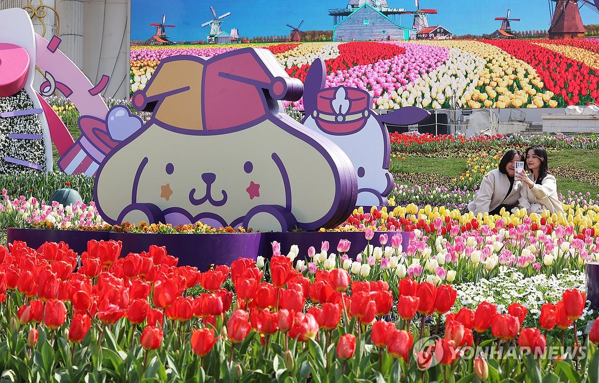 サンリオとコラボのチューリップ祭り