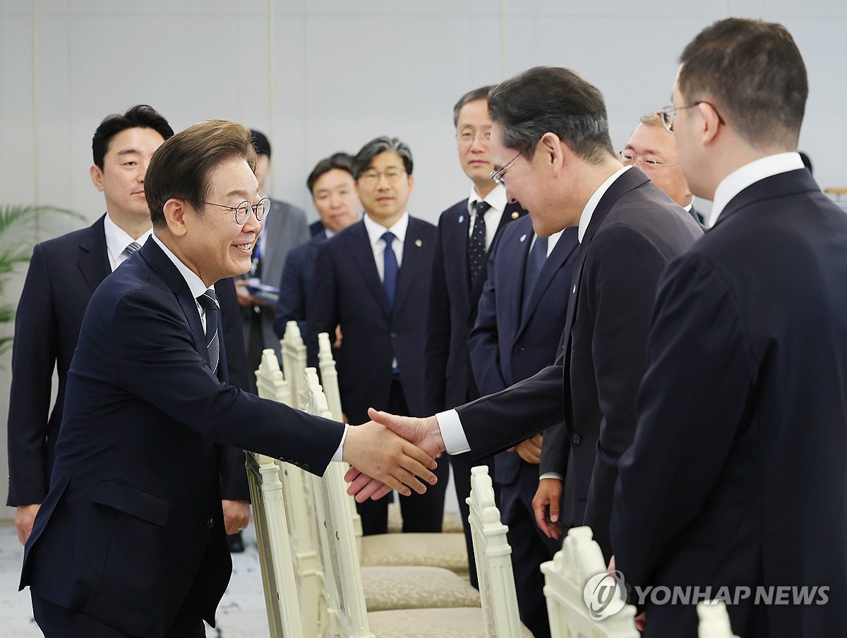 李대통령 만난 이재용 "대통령 중심 민관 힘합쳐 경제위기 극복" | 연합뉴스
